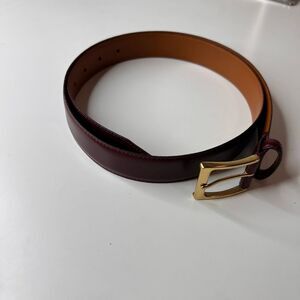 No brand leather maroon blood ox color leather belt solid brass buckle